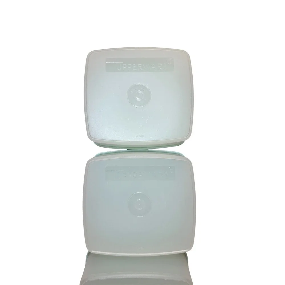 Vtg Tupperware Mint Aqua Blue‎ Seafoam Green Square Sandwich Keeper Set 311 310